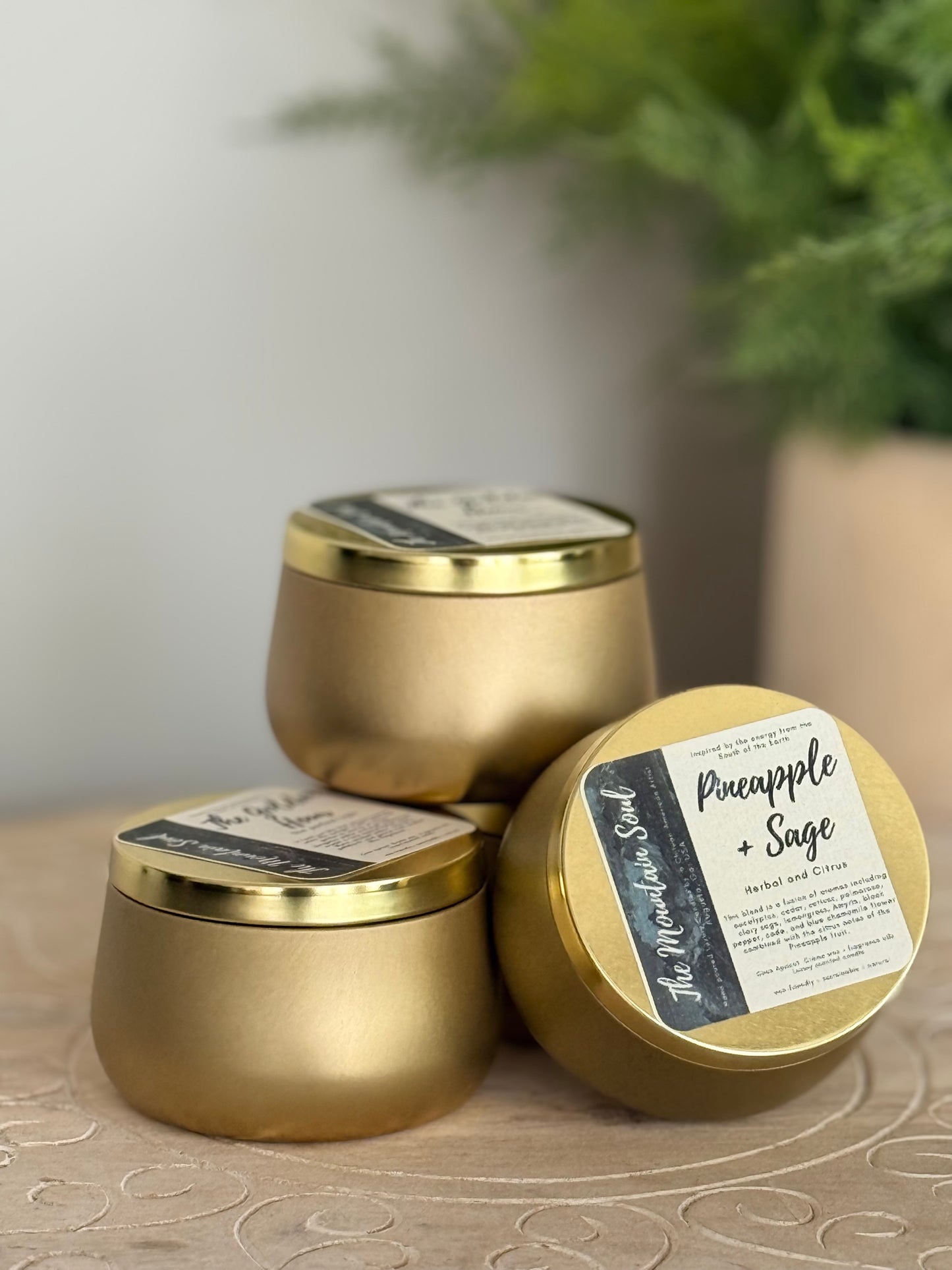 6oz Golden Tin Candle Pineapple + Sage
